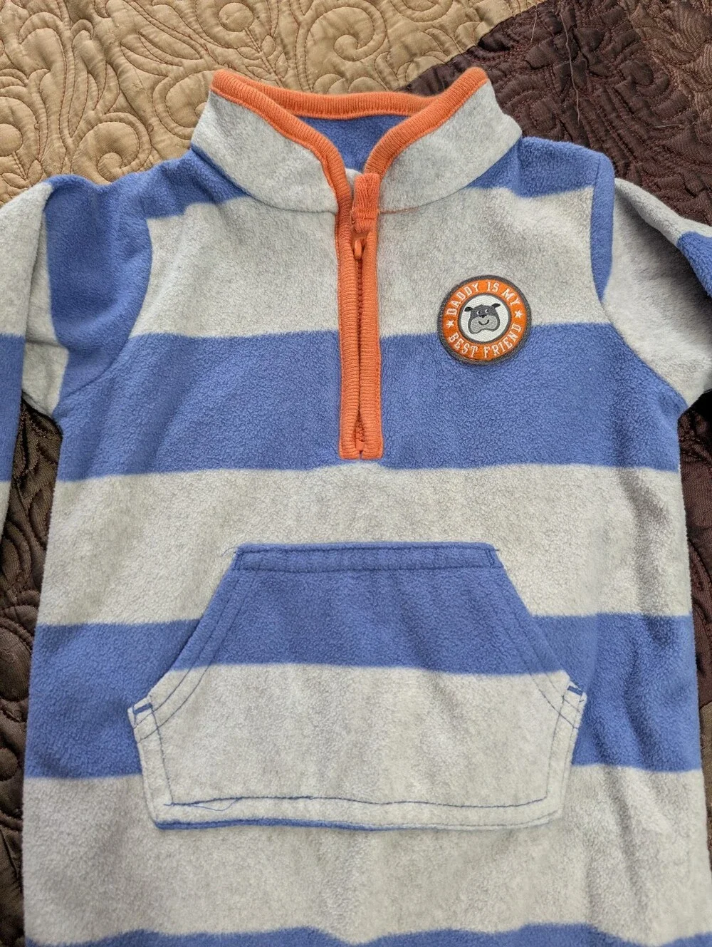 Carter's Blue & Gray Striped Fleece One-Piece Size 9 Month